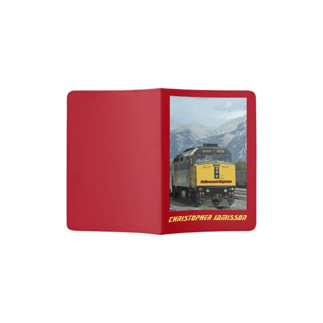 Retirement Yellow Railroad Train Engine with Name Passport Holder (Opened)