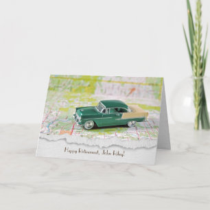 retirment-retro car on road map card