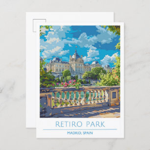 Retiro Park Madrid Spain Vintage Travel Postcard