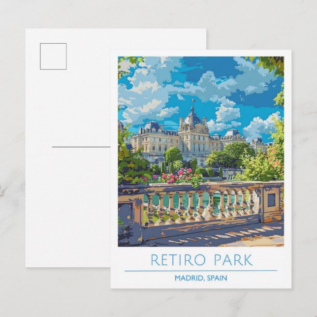 Retiro Park Madrid Spain Vintage Travel  Postcard (Front/Back)