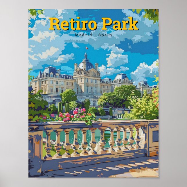 Retiro Park Madrid Spain Vintage Travel  Poster (Front)