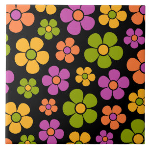 Reto 1960s Style Mid Mod Floral Pattern Ceramic Tile