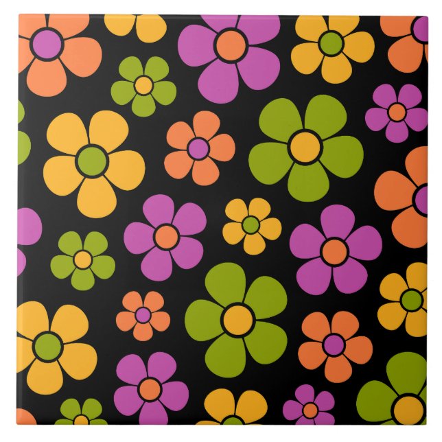 Reto 1960s Style Mid Mod Floral Pattern Ceramic Tile (Front)