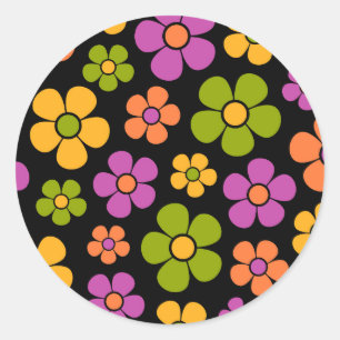 Reto 1960s Style Mid Mod Floral Pattern Classic Round Sticker