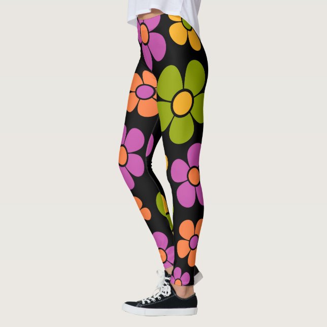 Reto 1960s Style Mid Mod Floral Pattern Leggings (Left)