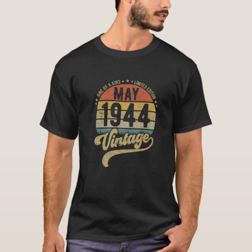 Reto Vintage 77Th Birthday Born In May 1944 T_Shirt
