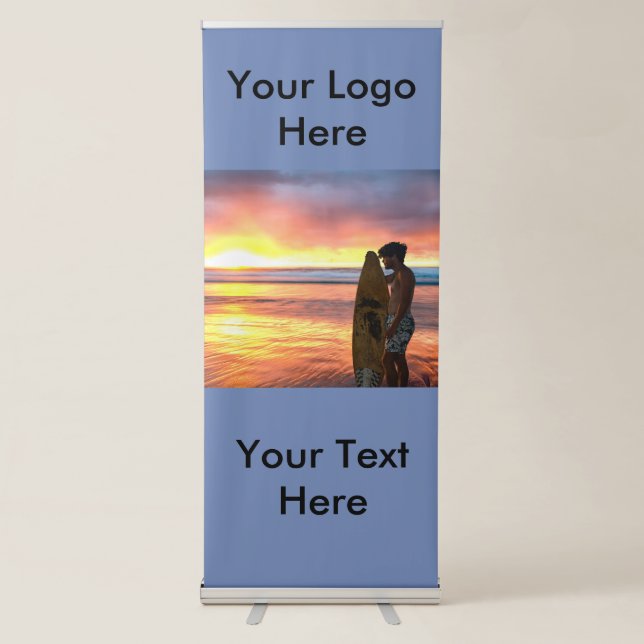 Retractable Vertical Banner with Surfer at Sunrise (Front)