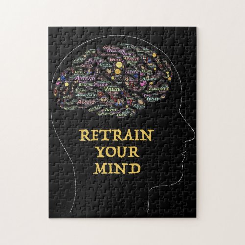 Retrain Your Mind Inspirational Word Art Design    Jigsaw Puzzle