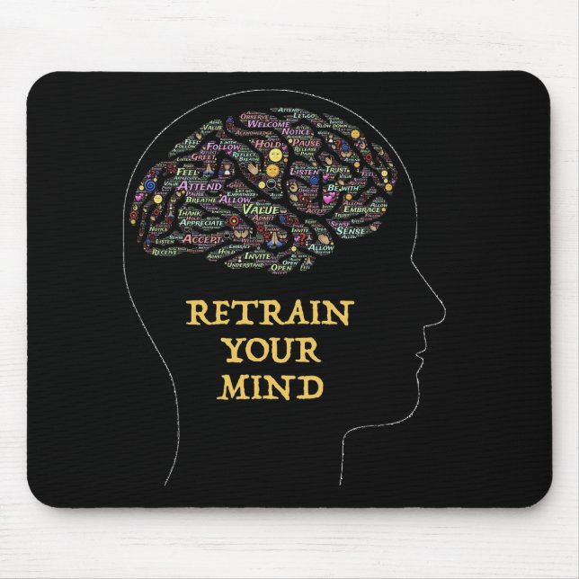 Retrain Your Mind Inspirational Word Art Design    Mouse Pad (Front)