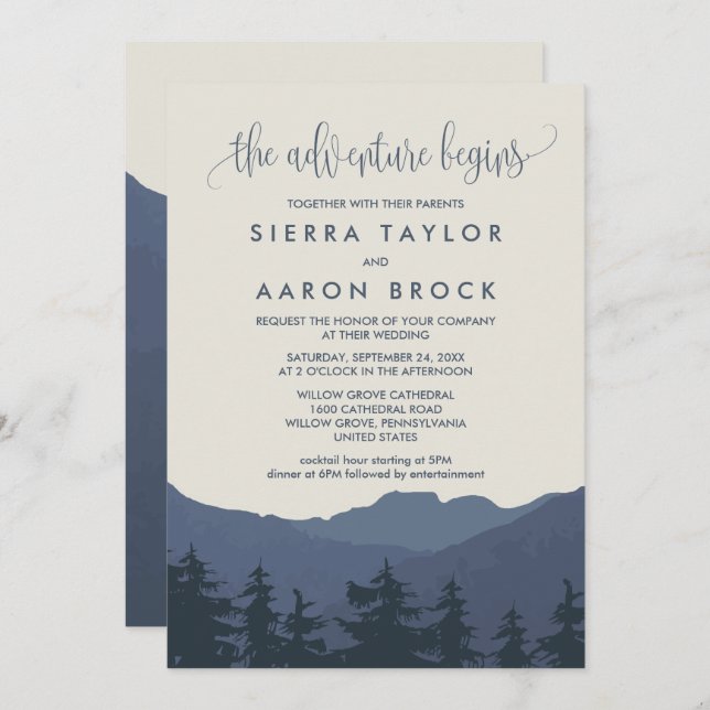 Retreat to the Mountains Adventure Begins Wedding Invitation (Front/Back)