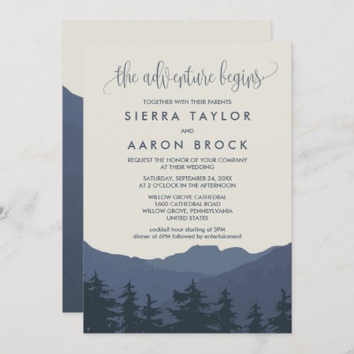 Retreat to the Mountains Adventure Begins Wedding Invitation