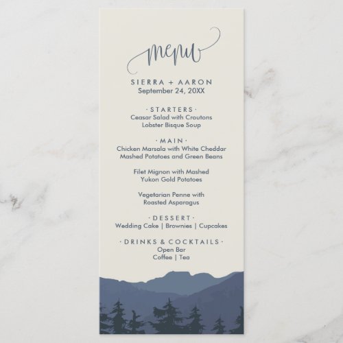 Retreat to the Mountains Dinner Menu Card