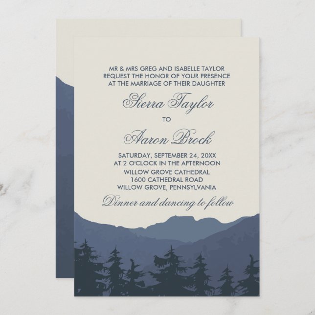 Retreat to the Mountains Formal Wedding Invitation (Front/Back)