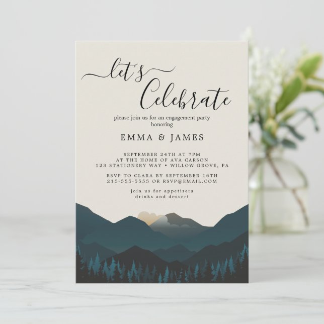 Retreat to the Mountains "Let's Celebrate"  Invitation (Standing Front)