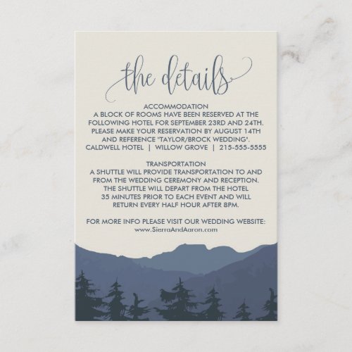 Retreat to the Mountains Wedding Details Card
