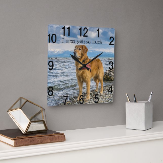 Retriever at the beach miss you  square wall clock (Office)