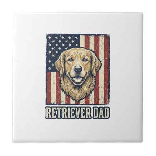 Retriever Dad Vintage Dog Flag Shirt Design_1 Ceramic Tile