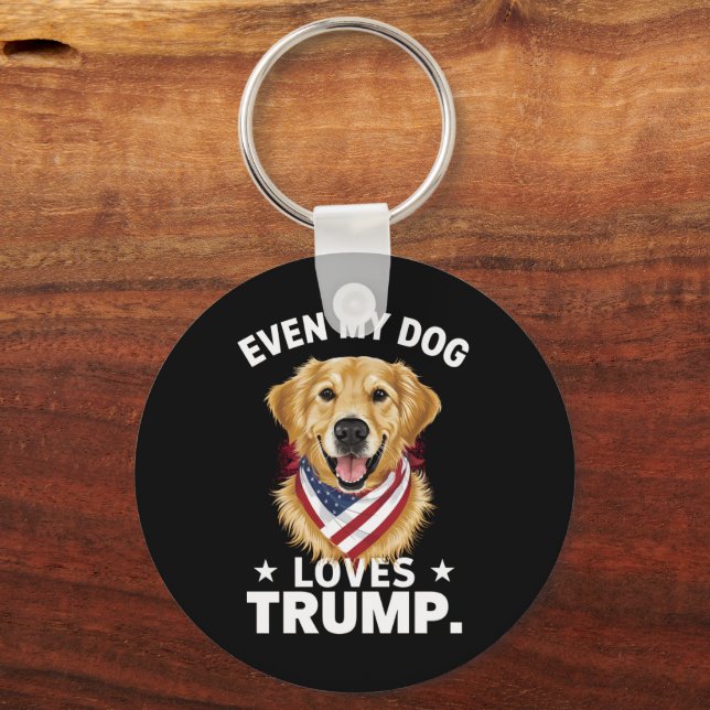 Retriever Even My Dog Loves Trump USA Flag Keychain (Front)