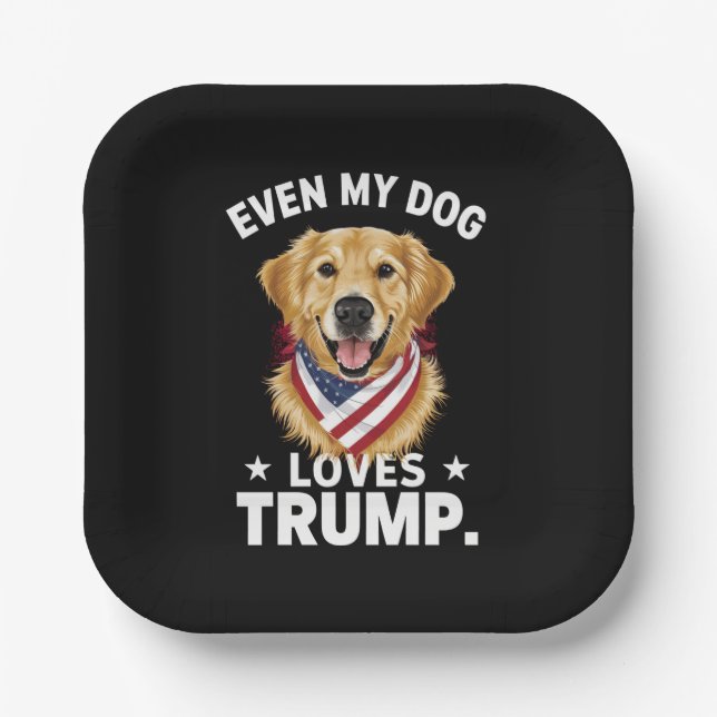 Retriever Even My Dog Loves Trump USA Flag Paper Plates (Front)