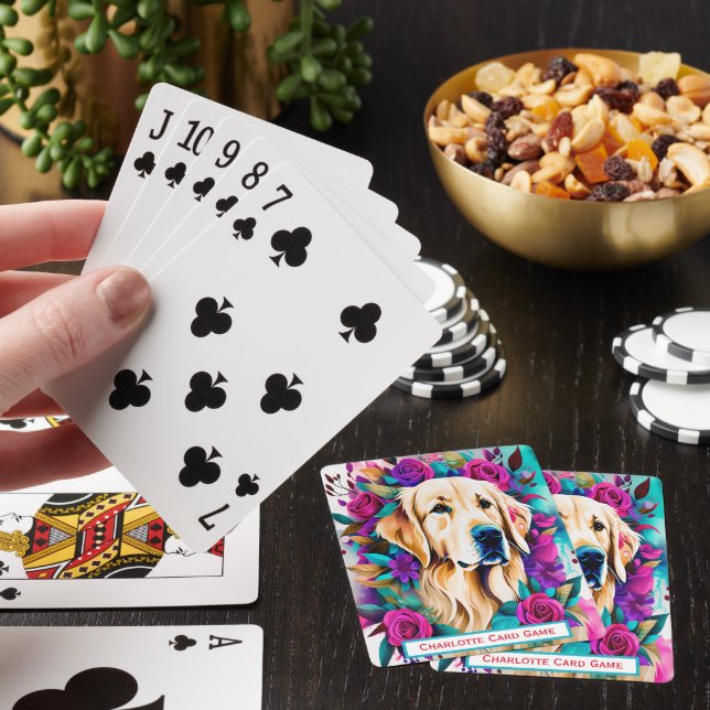 Retriever Floral Monogram Go Fish Game Playing Poker Cards (In Situ)