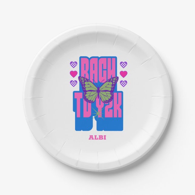 retro 00s bachelorette party paper plates (Front)