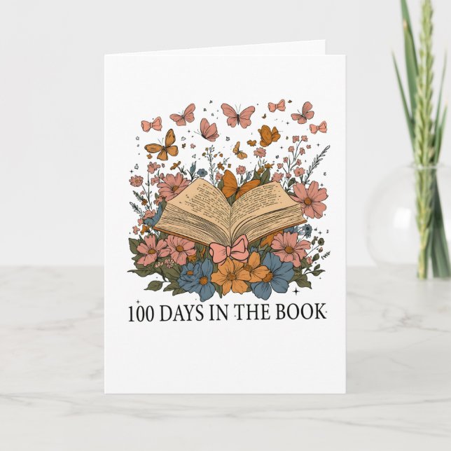 Retro 100 Days Of School Flower Butterfly Theme Card (Front)