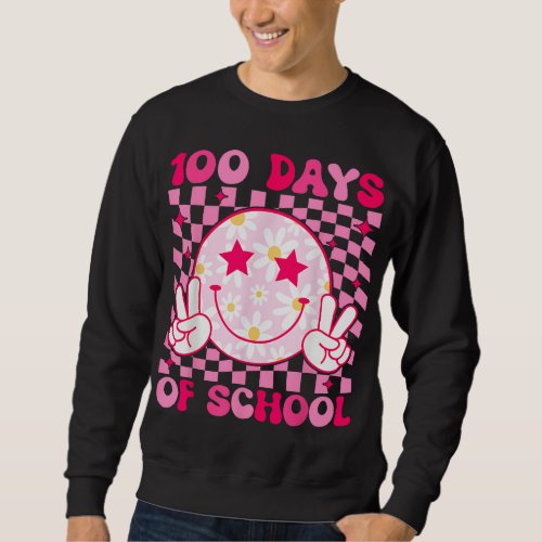 Retro 100 Days of School Girls Kids Teacher Happy  Sweatshirt