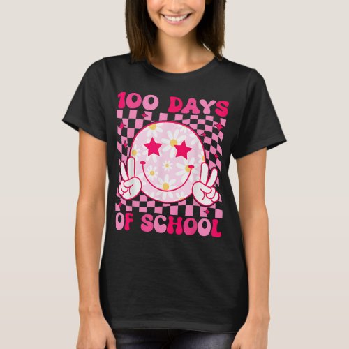 Retro 100 Days of School Girls Kids Teacher Happy  T_Shirt