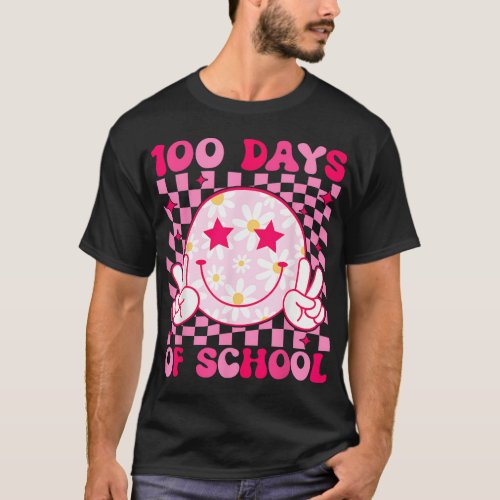 Retro 100 Days of School Girls Kids Teacher Happy  T_Shirt