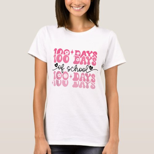 Retro 100 Days of School Groovy 100th Day Teacher  T_Shirt