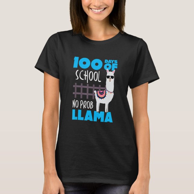 Retro 100 Days Of School No Prob Llama Cute Studen T-Shirt (Front)