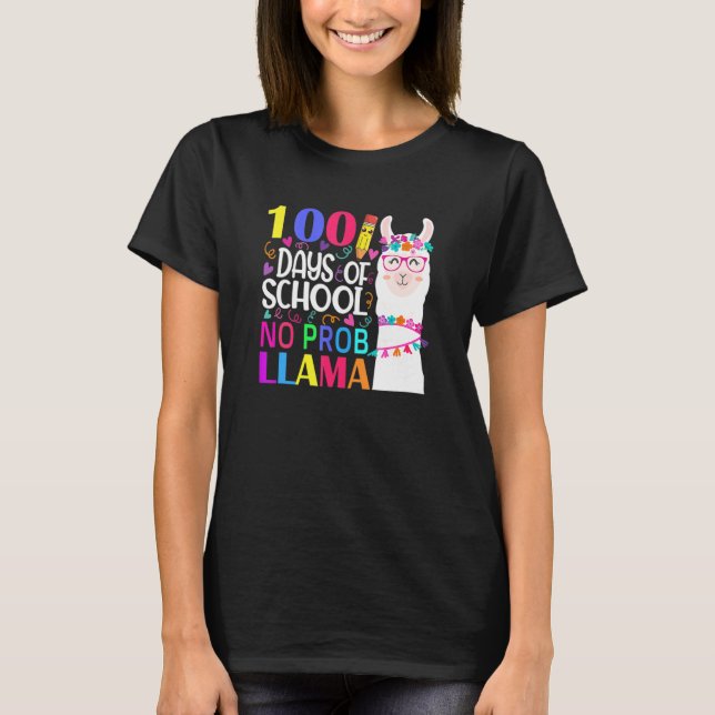 Retro 100 Days Of School No Prob Llama Llama Teach T-Shirt (Front)