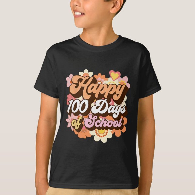 Retro 100 Days Of School Teachers Kids Groovy 100t T-Shirt (Front)