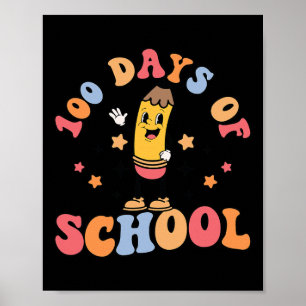 Retro 100 Days Of School Teachers Students 100th D Poster