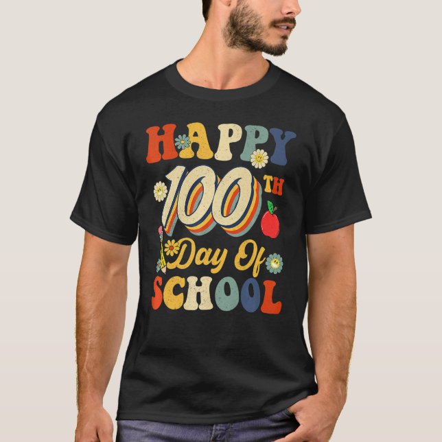 Retro 100th Day of School Teachers Kids Child Happ T-Shirt (Front)