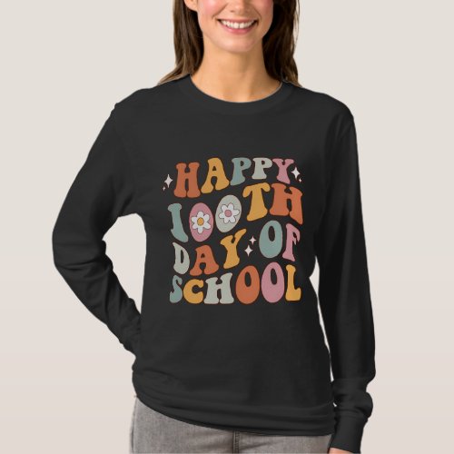 Retro 100th Day of School Teachers Kids Cute Happy T_Shirt