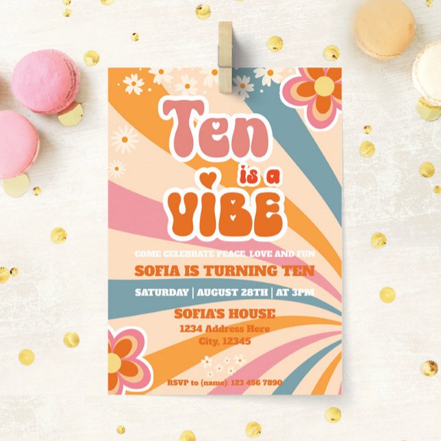 Retro 10th Birthday Invitation Template (Ten is a Vibe Birthday Invitation Template)