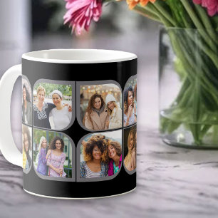 Retro 12 Photo Pinwheel Flower Petal Black Grey Coffee Mug