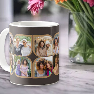 Retro 12 Photo Pinwheel Flower Petal Brown Coffee Mug