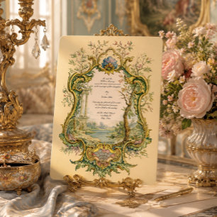 Retro 1738 Baroque Rococo Color Cartouche Wedding Invitation