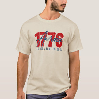 Retro 1776 America Script And Block Letter Logo T-Shirt