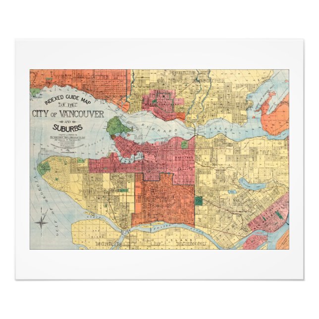 Retro 1914 Map City of Vancouver British Columbia Photo Print (Front)