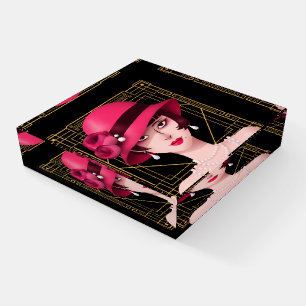 Retro 1920s Glam Lady Art Deco Gold Black Paperweight