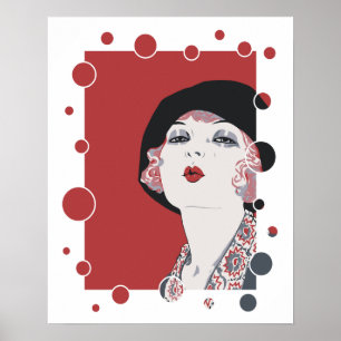 Retro 1920s Jazz Age Style flapper girl bubbles Poster