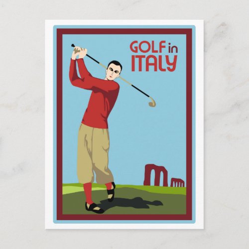 Retro 1920s style Golf in Italy travel ad Postcard
