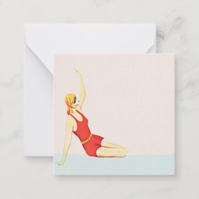 Retro 1930s 1920s Summer Beach Girl  Note Card (Front)