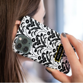 Retro 1930s Art Deco Floral Damask with Name Case-Mate iPhone 14 Pro Case