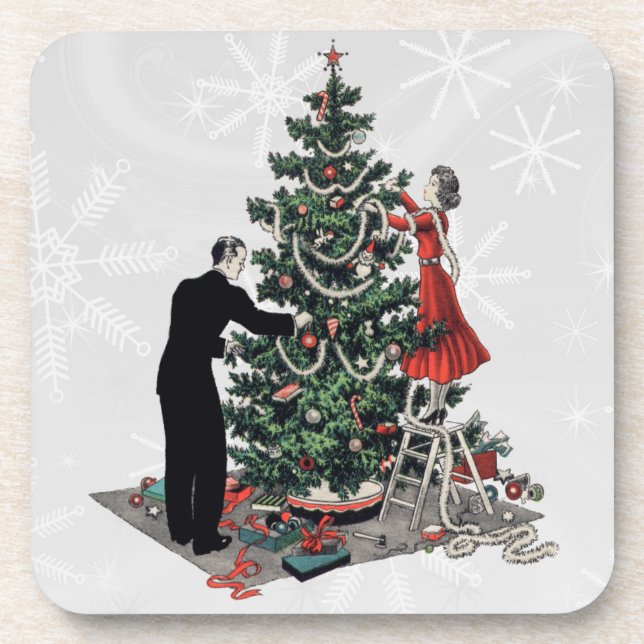 Retro 1940s Christmas Tree Drink Coaster (Front)