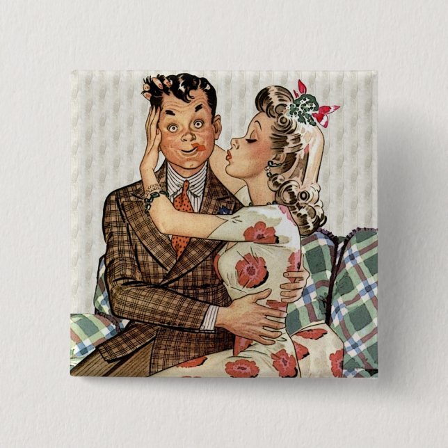 Retro 1940s Kissing Couple Button (Front)