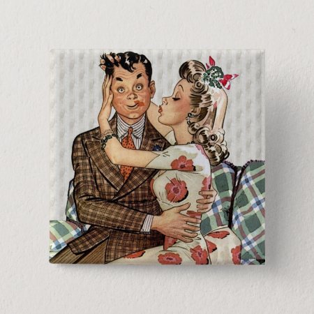 Retro 1940s Kissing Couple Button